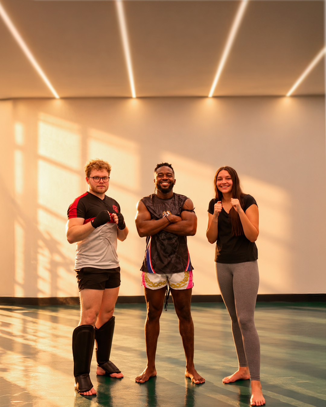 Professor e alunos de Muay Thai